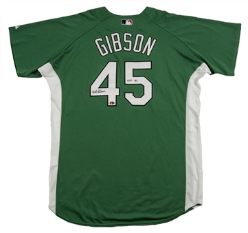2008 Bob Gibson Game Used/Signed Spring Training Green Cardinals Jersey, St. Patrick’s Day (Cardinals LOA and JSA)